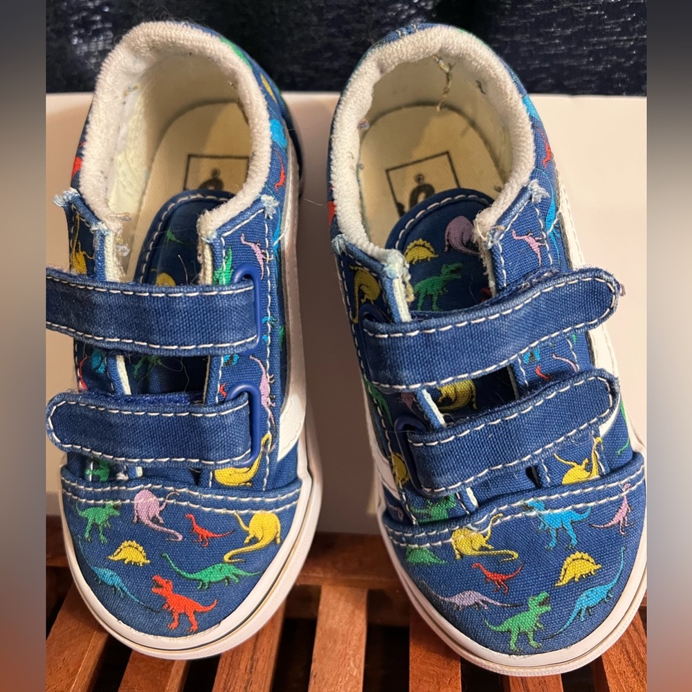 Multicolored dinosaur denim based color toddler Vans